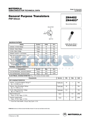 2N4403RLRE datasheet - General Purpose Transistors PNP