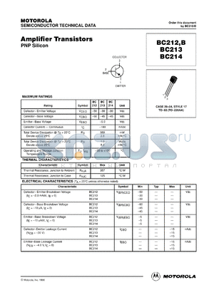 BC214RL1 datasheet - Amplifier Transistor PNP