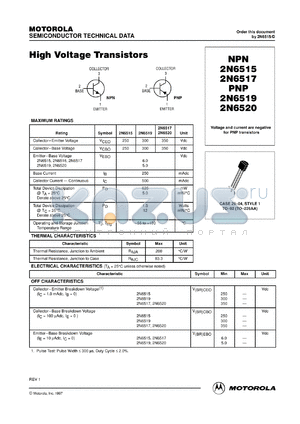 2N6520RL1 datasheet - High Voltage Transistors