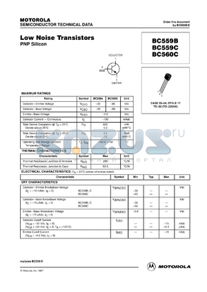BC559BZL1 datasheet - Low Noise Transistor PNP
