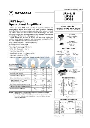 LF353DR2 datasheet - Quad Operational Amplifier, Internally Compensated, JFET Input