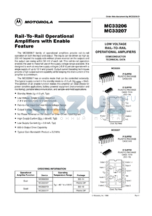 MC33206DR2 datasheet - Rail-to-Rail Operational Amplifier with Enable Feature