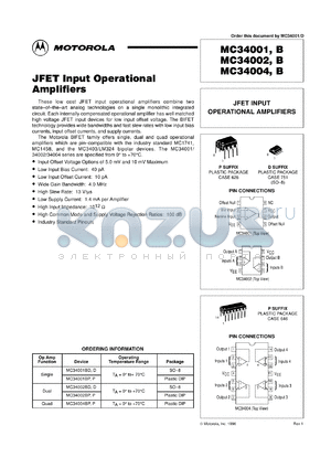 MC34002DR2 datasheet - JFET Input Operational Amplifier