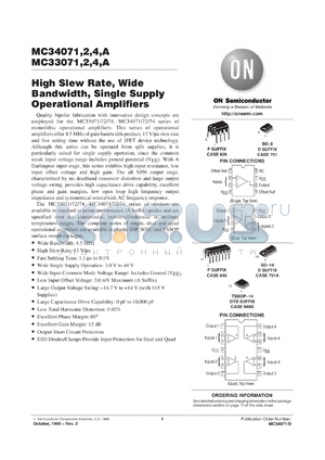 MC34072JOR2 datasheet - High Slew Rate, Wide Bandwidth, Single Supply Operational Amplifiers