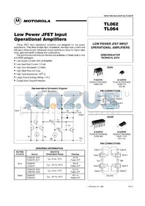 TL062CDR2 datasheet - Low Power JFET Input Operational Amplifier
