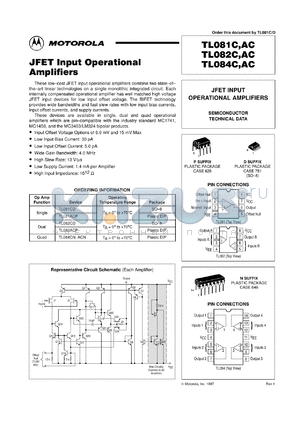 TL082CDR2 datasheet - JFET Input Operational Amplifier