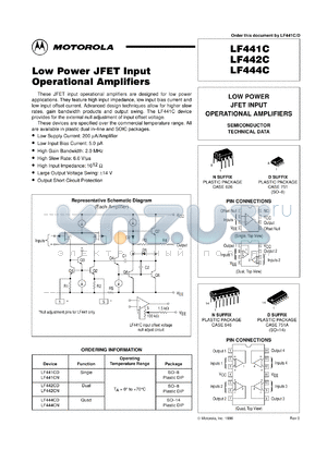 LF441CDR2 datasheet - Low Power JFET Input Operational Amplifier