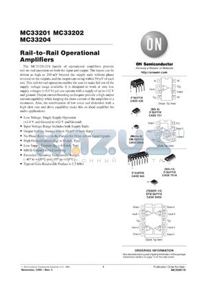 MC33201VDR2 datasheet - Rail-to-Rail Operational Amplifier