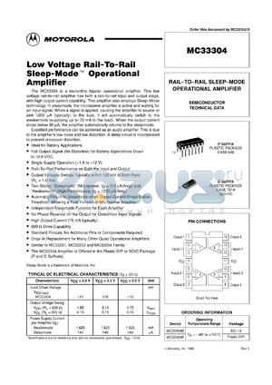 MC33304DR2 datasheet - Low Voltage Rail-to-Rail, Sleepmode Operational Amplifier