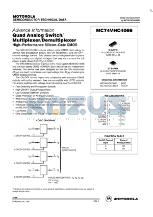 MC74VHC4066DR2 datasheet - Quad Analog Switch/Multiplexer/Demultiplexer
