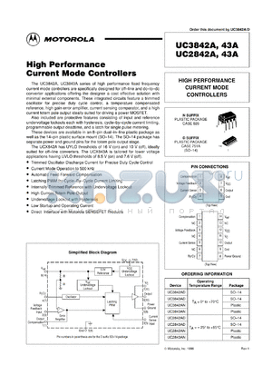 UC2842ADR2 datasheet - High Performance Current Mode Controller