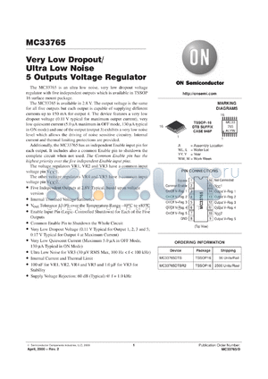 MC33765DTB-30R2 datasheet - Very Low Dropout/ Ultra Low Noise 5 Outputs Voltage Regulator