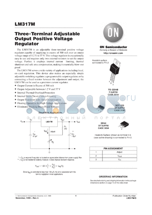 LM317MSTT1 datasheet - Three-Terminal Adjustable Output Positive Voltage Regulator