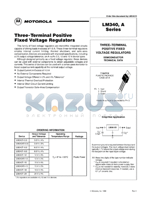 LM340T-012 datasheet - Three-Terminal Positive Fixed Voltage Regulators