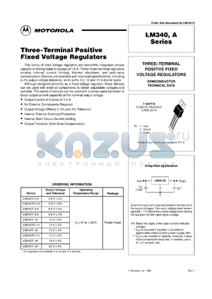 LM340T-015 datasheet - Three-Terminal Positive Fixed Voltage Regulators