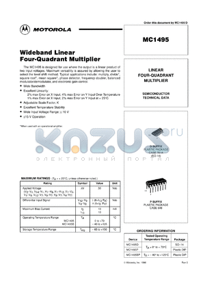 MC1495DR2 datasheet - Wideband Linear Four-Quadrant Multiplier