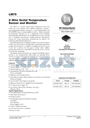 LM75DM-33R2 datasheet - 2-Wire Serial Temperature Sensor and Monitor