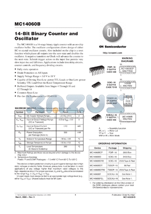 MC14060BFR2 datasheet - 14-Bit Binary Counter and Oscillator