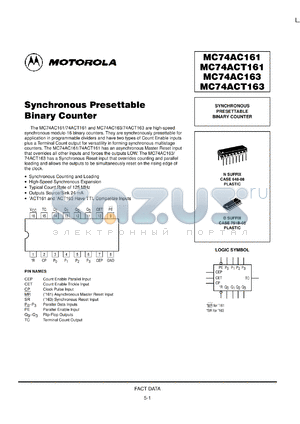 MC74AC161MEL datasheet - Synchronous Presettable Binary Counter