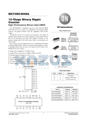 MC74HC4040AFR1 datasheet - 12-Stage Binary Ripple Counter