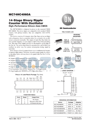 MC74HC4060ADTEL datasheet - 14-Stage Binary Ripple Counter With Oscillator