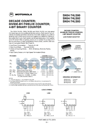 SN74LS90DR2 datasheet - DECADE COUNTER; DIVIDE-BY-TWELVE COUNTER; 4-BIT BINARY COUNTER