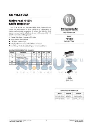SN74LS195ADR2 datasheet - Universal 4-Bit Shift Register