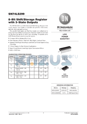 SN74LS299DWR2 datasheet - 8-Bit Shift/Storage Register with 3-State Outputs