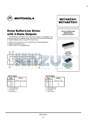 MC74ACT241MR1 datasheet - Octal Buffer/Line Driver with 3 State Outputs