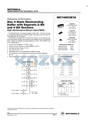 MC74HC367ADTEL datasheet - Hex 3-State NonInverting Buffer with Separate 2-Bit and 4-Bit Sections