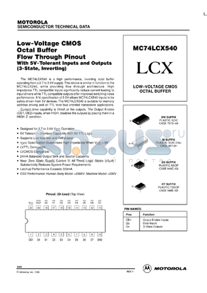 MC74LCX540DTEL datasheet - Low-Voltage CMOS Octal Buffer Flow Through Pinout with 5V-Tolerant Inputs and Outputs (3-State, Inverting)