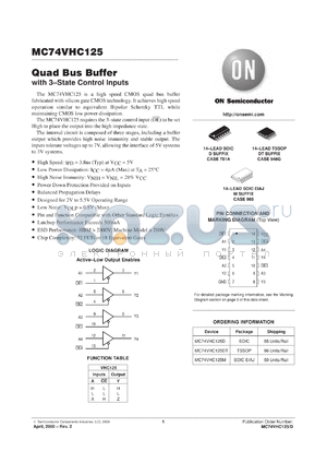 MC74VHC125MEL datasheet - Quad Bus Buffer with 3-State Control Inputs