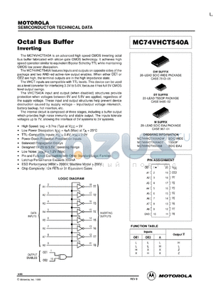 MC74VHCT540ADWR2 datasheet - Octal Bus Buffer (Inverting)