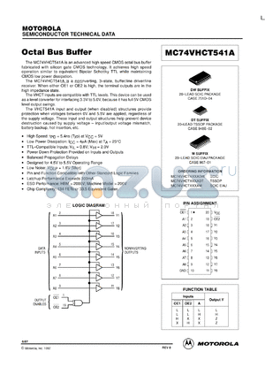 MC74VHCT541AML1 datasheet - Octal Bus Buffer (TTL Compatible)