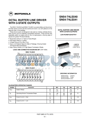 SN74LS541H datasheet - OCTAL BUFFER/LINE DRIVER WITH 3-STATE OUTPUTS