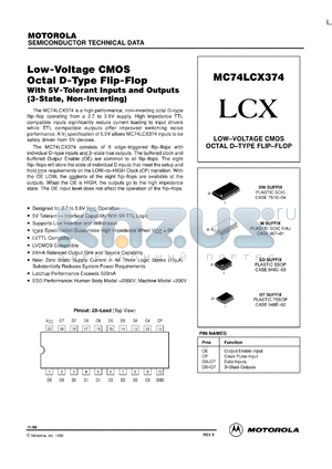 MC74LCX374ML1 datasheet - Low-Voltage CMOS Octal D-Type Flip-Flop with 5V-Tolerant Inputs and Outputs (3-State, Non-Inverting)