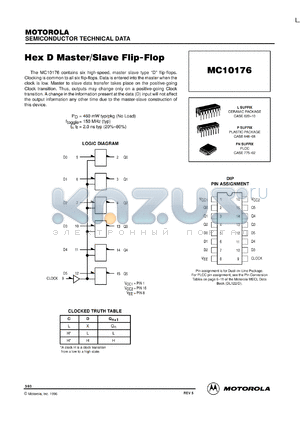 MC10176FNR2 datasheet - Hex D Master/Slave Flip-Flop