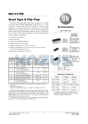 MC14175BFR2 datasheet - Quad Type D Flip-Flop