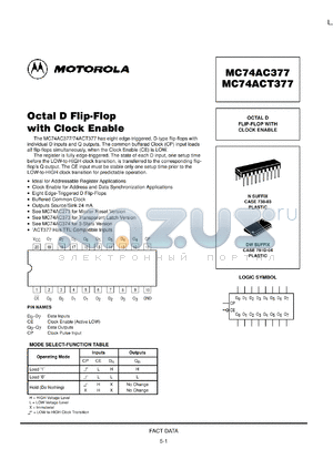 MC74AC377MR1 datasheet - Octal D Flip Flop with Clock Enable