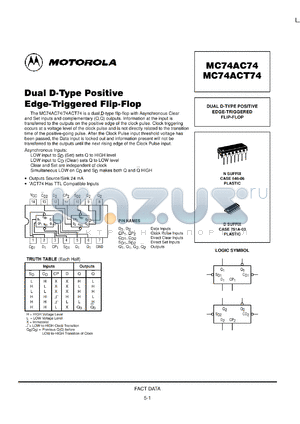 MC74AC74M datasheet - Dual D Type Positive Edge Triggered Flip Flop