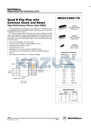 MC74HC175DR2 datasheet - Quad D Flip-Flop With Common Clock & Reset