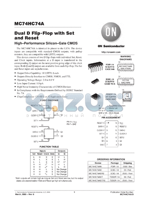 MC74HC74ADTEL datasheet - Dual D Flip-Flop With Set and Reset