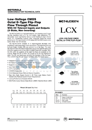 MC74LCX574DTEL datasheet - Low-Vpltage CMOS Octal D-Type Flip-Flop Through Pinout