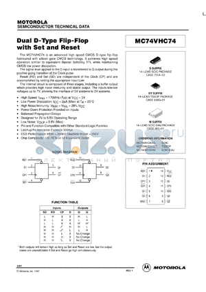 MC74VHC74ML1 datasheet - Dual D-Type Flip-Flop