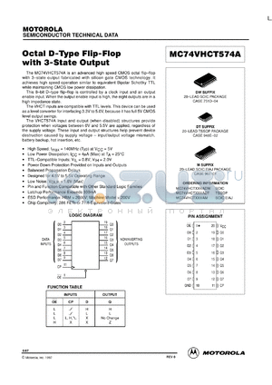 MC74VHCT574AMEL datasheet - Octal D-Type Flip-Flop (TTL Compatible)