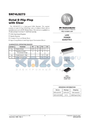 SN74LS273FN datasheet - Octal D Flip-Flop with Clear