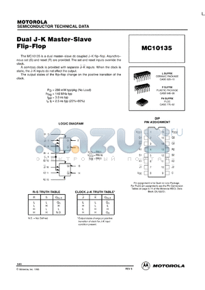 MC10135FNR2 datasheet - Dual J-K Master-Slave Flip-Flop