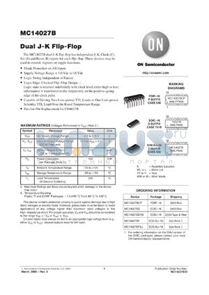 MC14027BFR1 datasheet - Dual J-K Flip-Flop