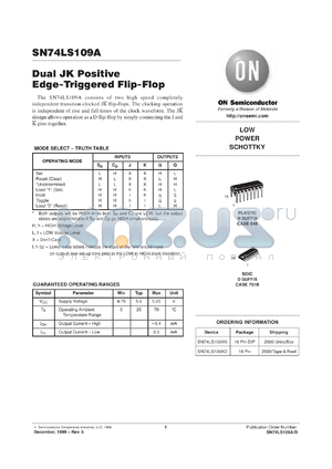 SN74LS109AM datasheet - Dual JK Positive Edge-Triggered Flip-Flop