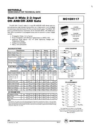 MC10H117ML2 datasheet - Dual 2-Wide 2-3-Input OR-AND/OR-AND Gate